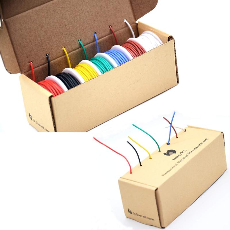 24AWG 7 Color set シリコンワイヤー フックアップワイヤーキット 電線ケーブル 24ゲージフレキシブルシリコンワイヤー 柔軟 柔らかいシリコンワイヤー 7色/セット 9M/1色 600Vストランド線