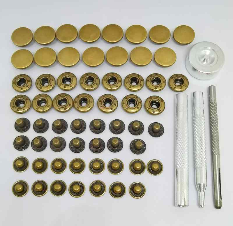 ミライヤ レザークラフト バネ ホック打ち具セット 12mm 15組セット スナップ ボタン 穴あけポンチ 打ち具 打ち台 ハトメ抜き 手芸 ハンドメイド 革DIY （合計15組＋4点打ち具）