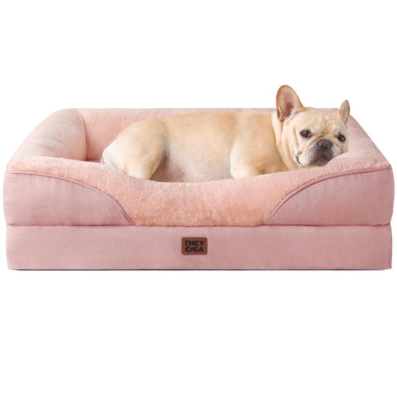 EHEYCIGA 犬 ベッド ペット 犬用ベッド 洗える 防水 猫 ベッド 高反発 M 小型犬 中型犬 クッション 取り外せるカバー 滑り止め （ピンク, 76x51x16.5cm）