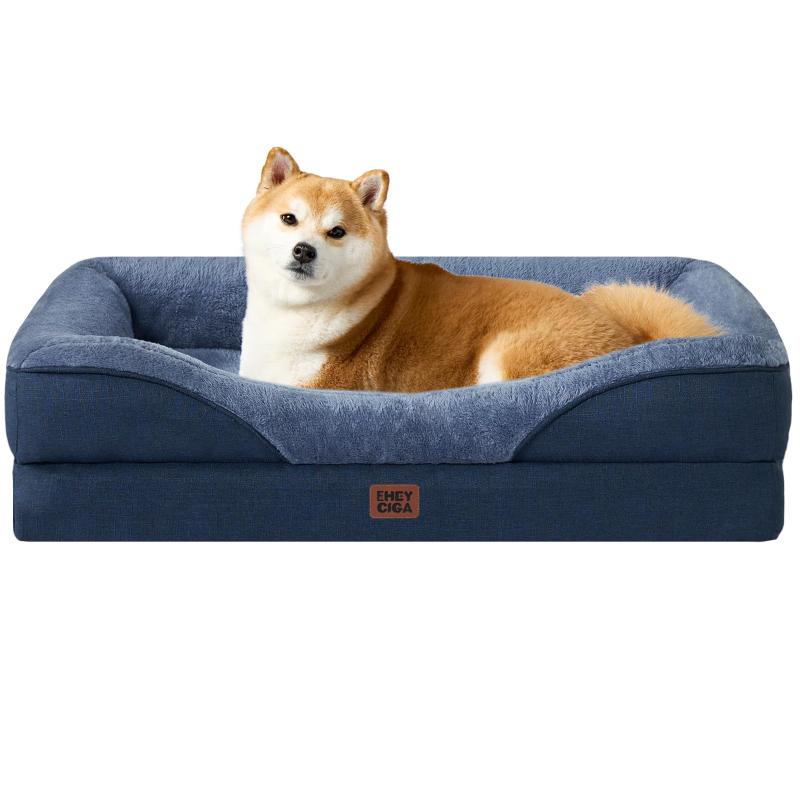 EHEYCIGA 犬 ベッド ペット 犬用ベッド 洗える 防水 クッション 猫 ベッド 中型犬 大型犬(ネイビー、91x68x17.7cm)