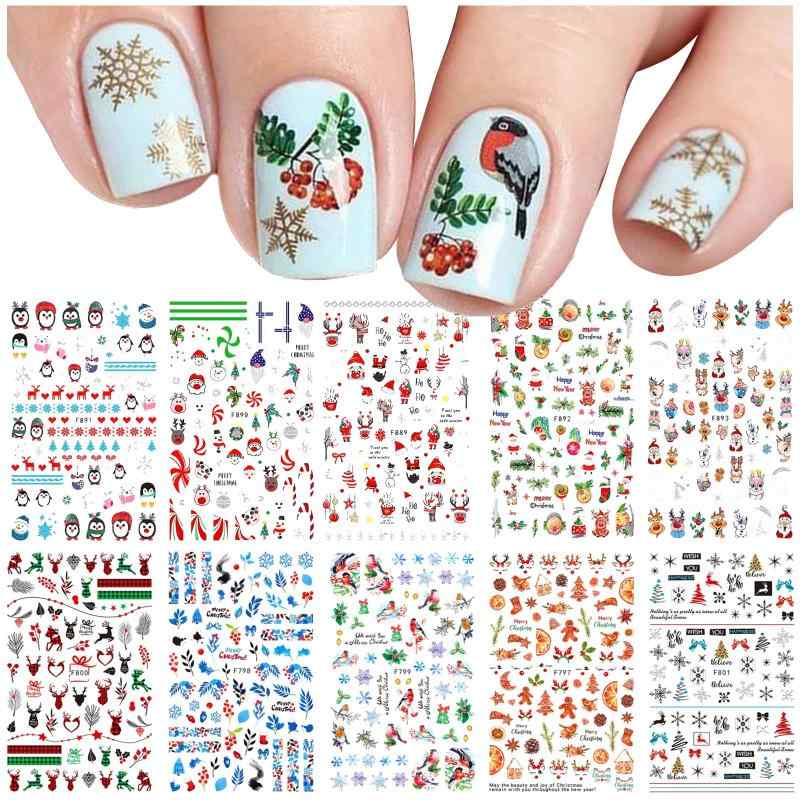 ネイルシール クリスマス 10枚セット サンタクロース 雪の結晶 雪だるま ジンジャーブレッドマン トナカイ クリスマスツリー ネイルステッカー 貼るだけ ジェルネイル ネイルアート デコレ