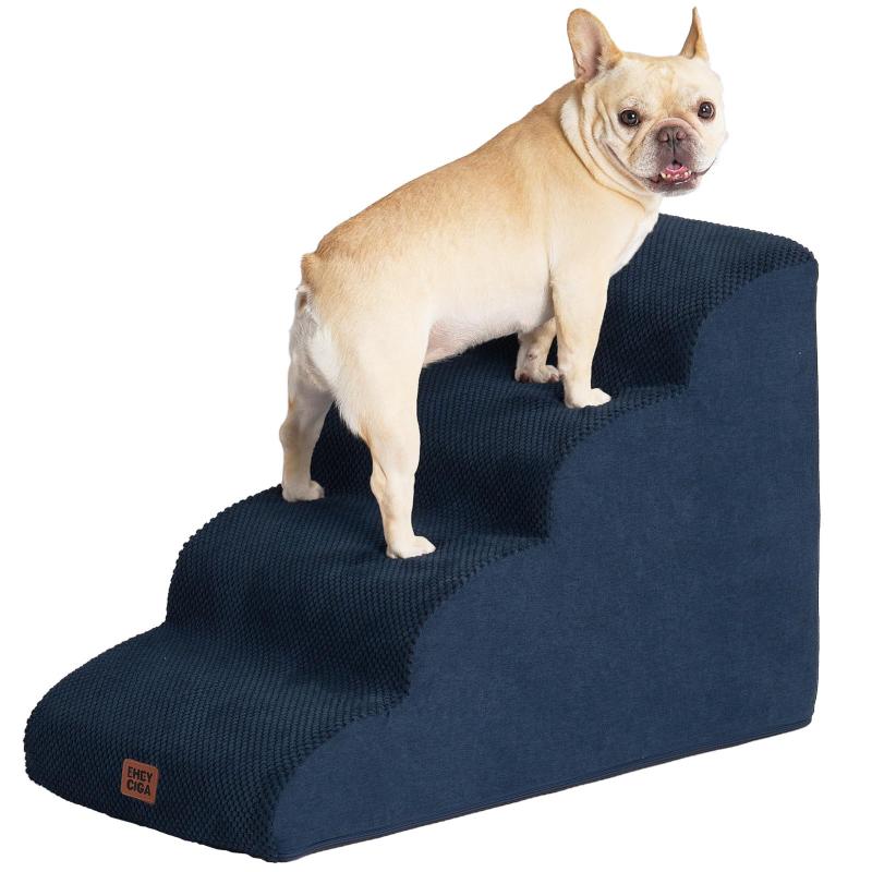 EHEYCIGA 犬 階段 ステップ ペット 階段 ドッグステップ 犬 スロープ 小型犬適用 洗える(ネイビー、40x75x50cm、4段)