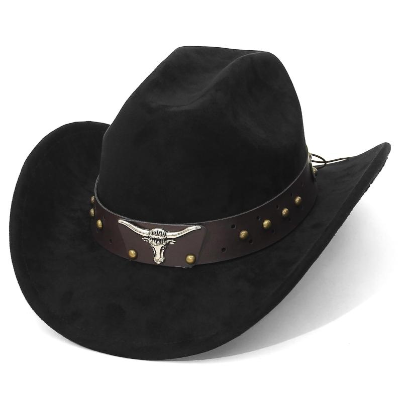 [GEMVIE] メンズ 帽子 ウエスタンハット ベルト飾り 帽子 つば広 カウボーイ カウガール 西部 男女兼用..