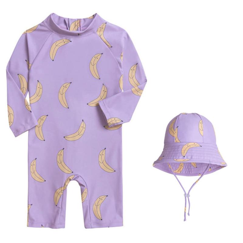 [Suerba] 女の子 水着 長袖 キッズ 男の子 水着 かわいい ラッシュガード UV対策 キャップ付き 男女兼用