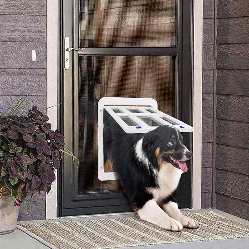 コストマーケットのPETLESO 犬用ドア ペット用網戸ドア マグネット式閉鎖 ロック可能 ペットの自由出入り通路 、中大型犬向け、ホワイト｜アングル2