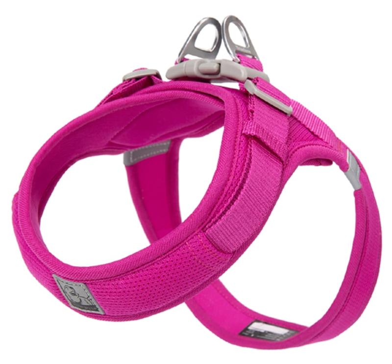 cocomall 喉に優しい犬ハーネス 犬用ハーネス 犬用胴輪 3M反射材料 ナイロン製 超型犬、小型犬、中型犬に向け (XXS, ピンク)高級なナイロンメッシュ素材：愛犬のカラダに触れる部分は全範囲が柔らかく上質のナイロンメッシュ生地が覆っています。そのため、肌触りがソフトで、摩擦による痛みはありません。2層セキュリティ設定：マジックテープとDuraflex社製のバックルを採用、引っ張っても圧力が体全体に分散され、安定感が増すので、バランスよく歩けるようになり、心地好くお散歩できます。高品質な留め具：耐衝撃性に優れたアルミのDカンは高い引張り強さ、耐腐食性と硬度がある。調節できる、操作簡単：マジックテープと2ヶ所アジャスターで幅広いサイズに調整可能。一度サイズを調節を行えばバックルロックで止めるだけの簡単着脱仕様。反射LOGO、ネームフレーム付き、洗濯できる：水に濡れても色落ちをしなくて、汚れても洗うだけで簡単元通り。