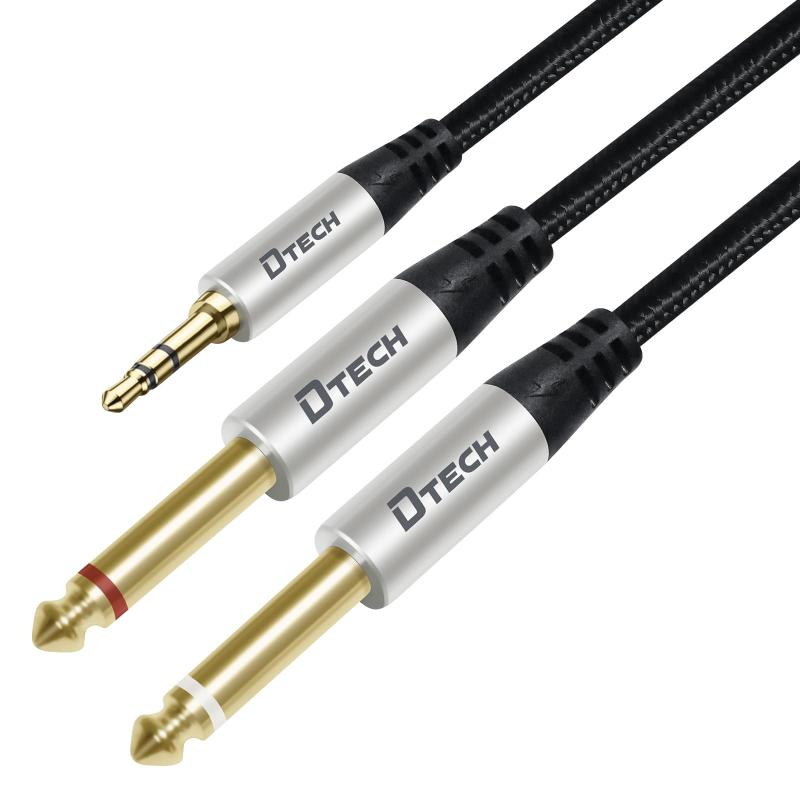 DTECH 3.5mm to 6.35mm x 2 オーディオ変換ケーブル ステレオミニプラグ Y型 分岐 1/8 TRS ステレオ to デュアル 1/4 TS モノ オーディオケーブル ナイロン スマホ PC スピーカー CDプレーヤー アンプなど