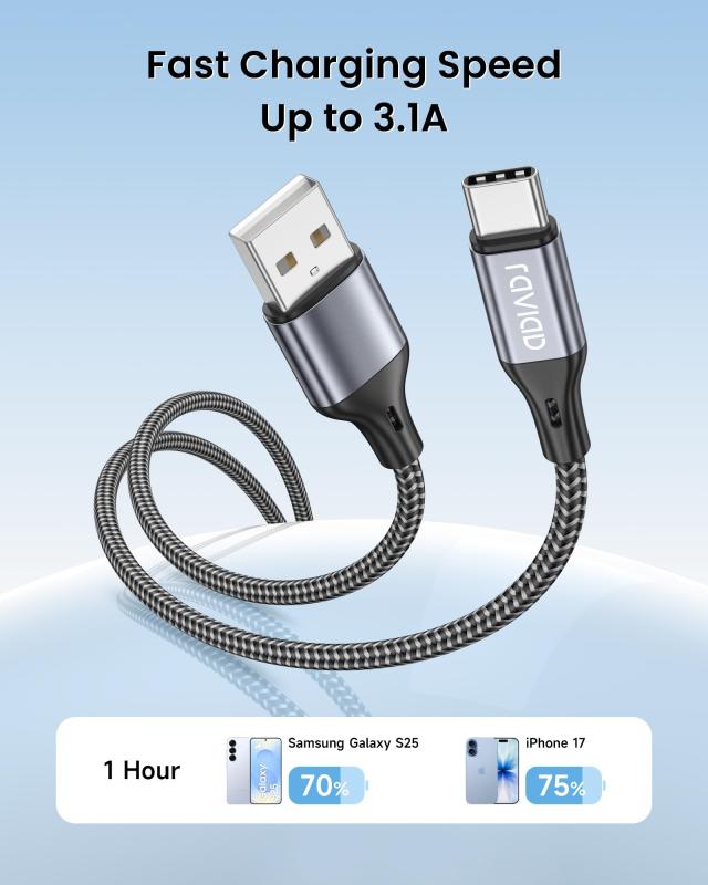 コストマーケットのRAVIAD USB Type C ケーブル【1m/2本セット】タイプ C ケーブル 3A 急速充電 高速データ転送 高耐久ナイロン編み USB-A to USB-C ケー ブル Redmi 9T、Xperia XZ3 XZ2 XZs、Galaxy S2｜アングル2