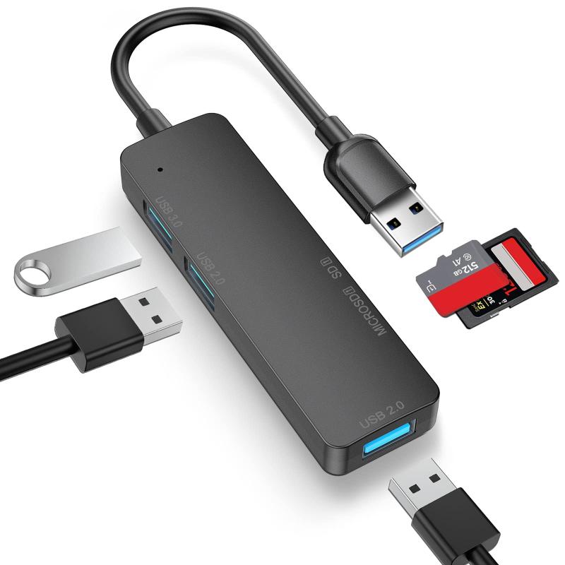 USB 3.0ハブ バスパワー LUONOCAN 小型スリムのUSBアダプター USB3.0/2.0ポート TF/SDカードリーダー 増設マルチハブ,ps3/4/5 ぱそこんなど対応 ブラック(5IN1)