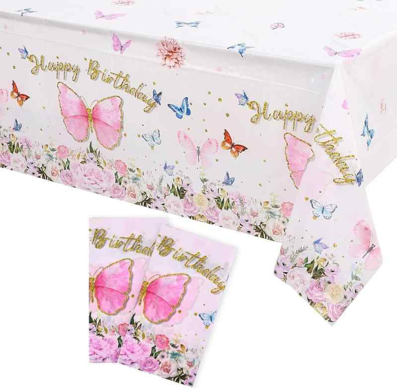 DIFEIUKI テーブルクロス 2枚セット 使い捨てテーブルクロス オシャレ 蝶々 花 プリント 長方形 テーブルカバー 撥水 防水 誕生日 オシャレ テーブル飾り 結婚式 披露宴 ウェディング ホリデー