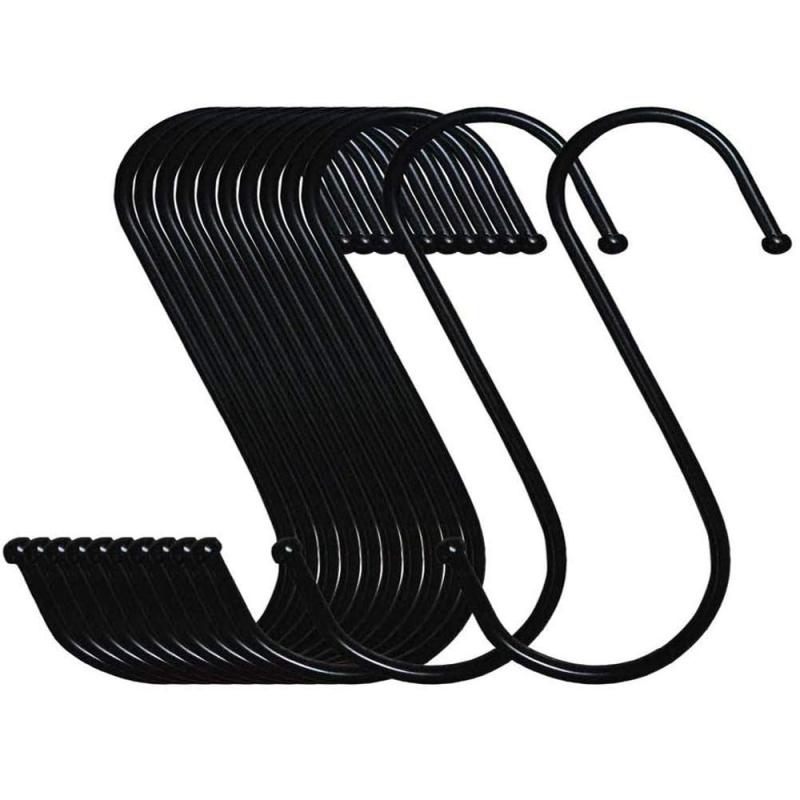 S字フック 20個 ウォール お風呂 収納 金属 Sカン 小物掛け 耐荷重15kg (ブラック, 12cm×20Pcs)
