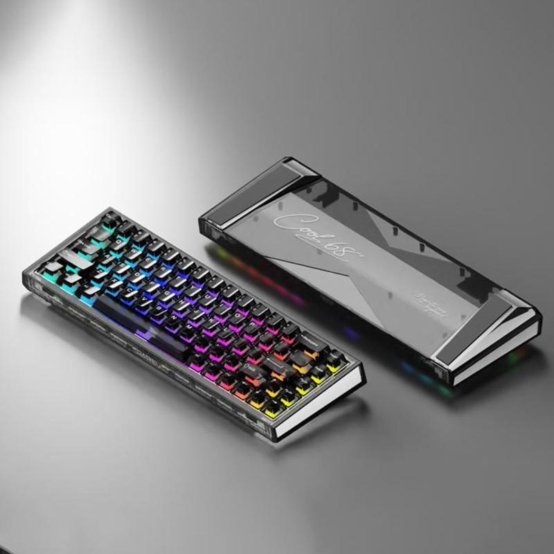 コストマーケットのDAREU COOL68 ゲーミングキーボード 0.01mm ラピッドトリガー対応 光翼ライトボックス 有線8000hzポーリングレート 磁気スイッチ SOCD対応 ホットスワップ 65%英語配列 テンキーレス 半透明 黒/ブラ｜アングル2