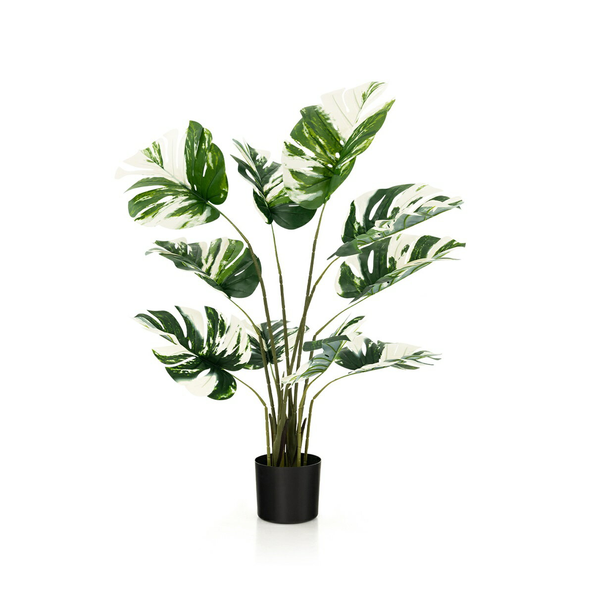 送料無料 高さ120cm 斑入り モンステラ ホワイトタイガー 人工観葉植物 造花 フェイクグリーン 水やり不要 肥料不要 枯れない インテリア装飾 おしゃれ フェイクツリーのサムネイル