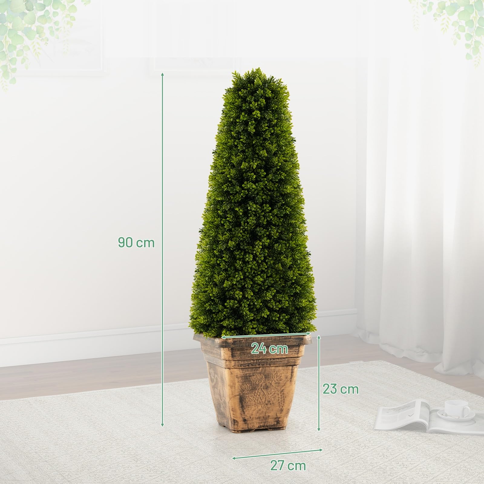 送料無料 人工観葉植物 ボックスウッド 西洋ツゲ 高さ90cm フェイク植物 フェイクグリーン 大型 造花 光触媒 インテリア 人工 観葉植物 観葉樹 鉢植え 植木 簡単保养 水やり不要 空気清浄 害虫駆除不要 2