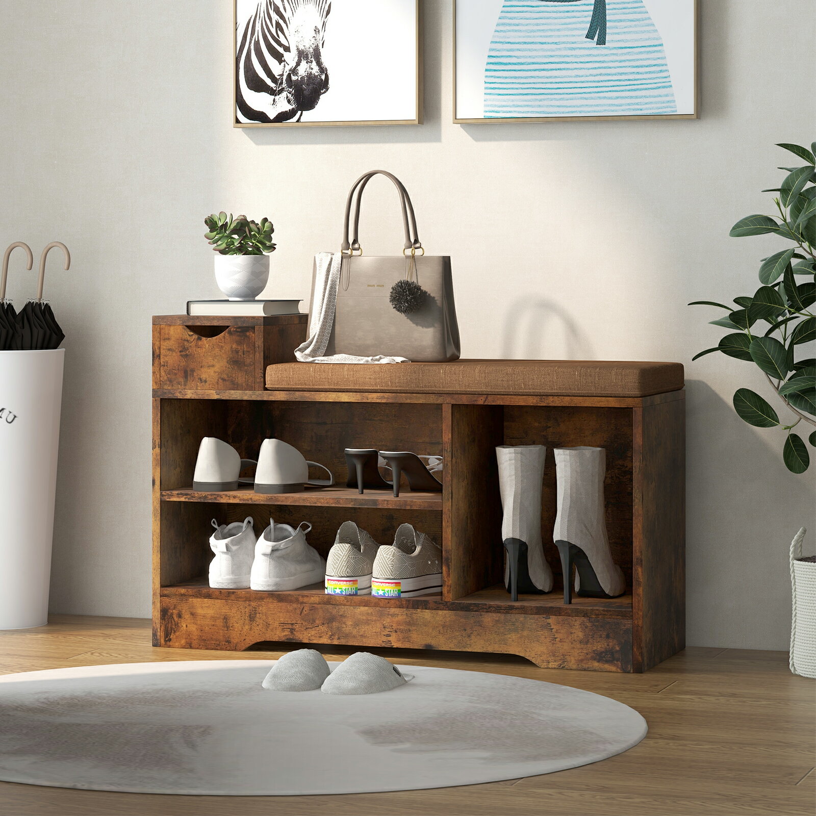 玄関ベンチ シューズラック 下駄箱 幅80x奥行30x高さ53cm 収納ベンチ 収納スツール シューズベンチ シューズボックス 靴収納 玄関収納 玄関スツール