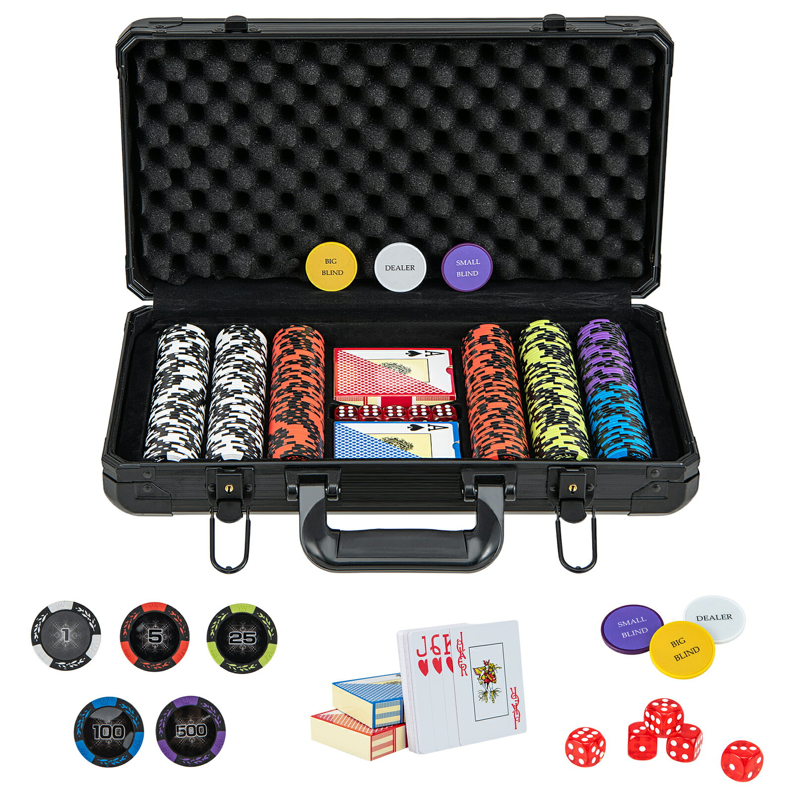 数字入り 重さ14g チップ300枚 ポーカーセット プラスチックトランプ ポーカーチップ カジノチップ テーブルゲーム カジノセット ブラックケース