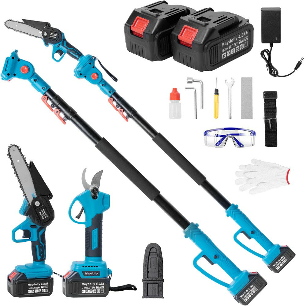 高枝チェーンソー 充電式 軽量コードレス マキタバッテリ一対応可能 1台4役 高枝剪定バサミ ハンディチェーンソー 電動剪定バサミ ブラシレスモーター搭載 強力パワフル 延長ポール無段階調整 プロ仕様 庭木伐採・木工切断に最適 4.0Ah大容量バッテリー2個付属 【2年保証】
