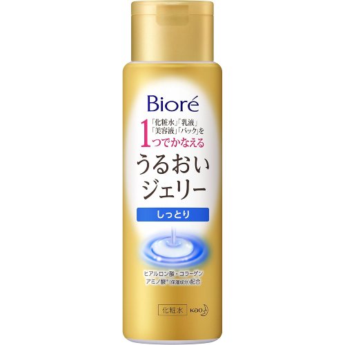 商品特徴 ■洗顔後これだけでスキンケア完了！ ■「化粧水」「乳液」「美容液」「パック」を1つでかなえる、うるおいジェリー。毎日パックまですませたもちもち肌に。 ■浸透*＆パック処方。感触がするんっと変わったらパックまで完了サイン。 ■ヒアルロン酸、コラーゲン、アミノ酸※（保湿成分）配合。 ■すーっととけこむような使い心地のしっとりタイプ。 ■無香料、無着色、アレルギーテスト済み（すべての方にアレルギーが起こらないというわけではありません）。 *角層への浸透 ※アルギニン ※商品リニューアル等によりパッケージ及び容量等は変更となる場合があります。ご了承ください ご使用方法 ・洗顔後、適量を手にとり、顔全体になじませます。 成分 水、グリセリン、エタノール、BG、DPG、ジメチコン、セタノール、ヒアルロン酸Na、水溶性コラーゲン、アルギニン、ベタイン、キシリトール、セチルPGヒドロキシエチルパルミタミド、ステアロイルグルタミン酸、ジステアリン酸ソルビタン、ベヘン酸グリセリル、(アクリレーツ／アクリル酸アルキル(C10-30))クロスポリマー、EDTA-2Na、水酸化K、メチルパラベン ご注意 ・傷、湿疹等異常のある時は使わない。 ・赤み、かゆみ、刺激等の異常が出たら使用を中止し、皮フ科医へ相談する。使い続けると症状が悪化することがある。 ・目に入らないよう注意し、入った時は、すぐに充分洗い流す。 ・子供や認知症の方などの誤飲等を防ぐため、置き場所に注意する。 内容量 180mL 広告文責 株式会社　マッシュ　06-6971-0190 メーカー(製造) 花王株式会社お問合せ：ヘアケア、スキンケア用品　0120-165-692 営業時間：9：00〜17：00（土・日・祝日を除く） 区分 日本製・化粧品　