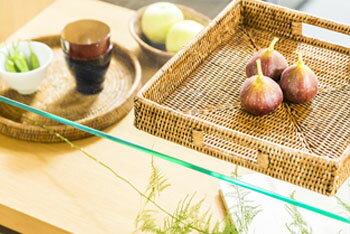 【在庫限り】【ダイニング・センターテーブルまわりのお洒落整理アイテム】籐細工/スクエアトレー/Mサイズ