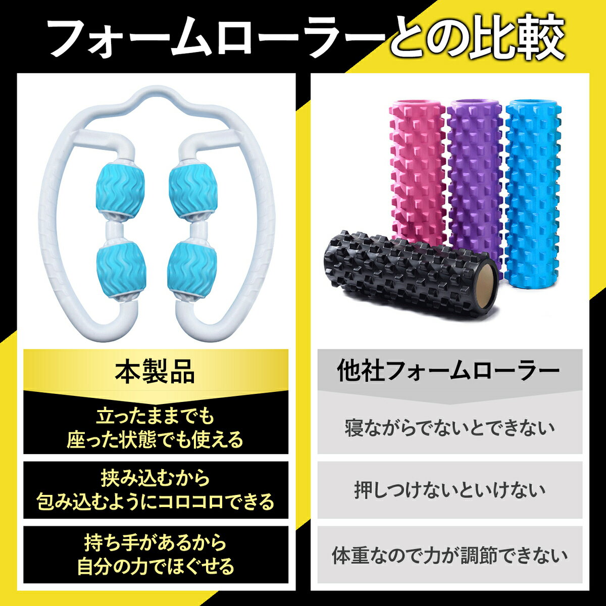 マッサージローラー 筋膜ローラー 筋膜リリース フォームローラー 筋肉ローラー 指圧ローラー ふくらはぎ セルライト むくみとり ハンディー 挟む ローラー コロコロ 足 背中 リンパ リンパローラー 棒 首 肩 肩こり 首こり むくみ 二の腕 美脚 送料無料 最大60 Offクーポン