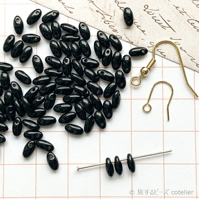 Rakuten - チェコビーズ 【2.5x6mm 6g 約80個】 ジェット ブラック リゾ ライス ガラス ビーズ チェコ 専門店 A012