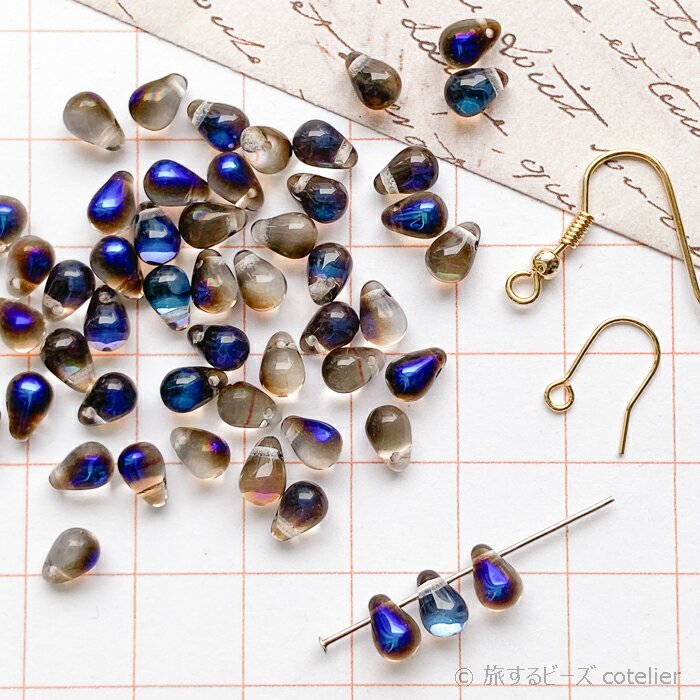 チェコビーズ 【4x6mm 48個】 ブルーメタ アズロ ドロップ しずく しずく型ビーズ ガラス ビーズ 専門店 A022