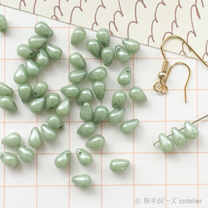 チェコビーズ 【4x6mm 48個】 ティールラスター グリーン ドロップ しずく しずく型ビーズ ガラス ビー..