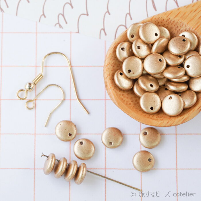 チェコビーズ 【6mm 38個】アステカゴールド レンティル ラウンド ビーズ A067