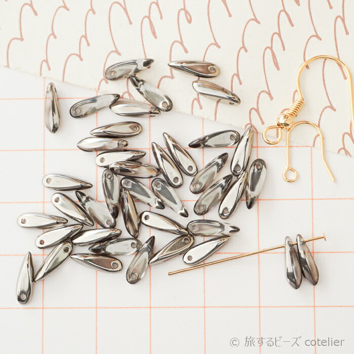 Rakuten - チェコビーズ 【3x11mm 38個】クロームシルバー ミニダガー ガラスビーズ 輸入ビーズ A124
