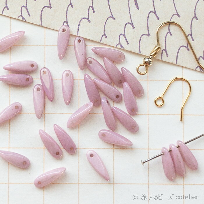 Glass Beads - チェコビーズ 【3x11mm 38個 色味注意】CWピンク ミニダガー ガラスビーズ 輸入ビーズ A133