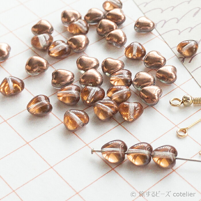 チェコビーズ 【6mm 28個】カプリゴールド クリアコッパー ミニハート ガラス ビー...