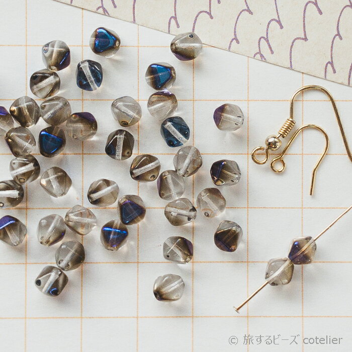 チェコビーズ 【6mm 38個】 クリスタルアズロ ピコノ バイコーン ひし形 8面体 ガラス ビーズ 専門店 A199