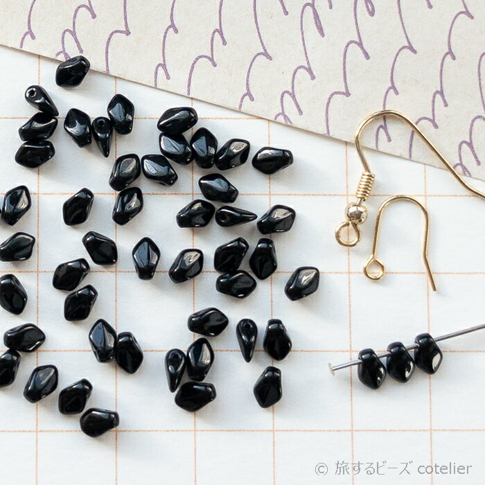 チェコビーズ 【3x5mm 3g 約45個】 ジェットブラック ゲッコー ひし形 ガラス ビーズ 手芸 専門店 A228