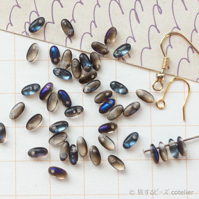 Rakuten - チェコビーズ 【2.5x6mm 6g 約80個】 クリスタルアズロ リゾ ライス ガラス ビーズ 輸入ビーズ A257