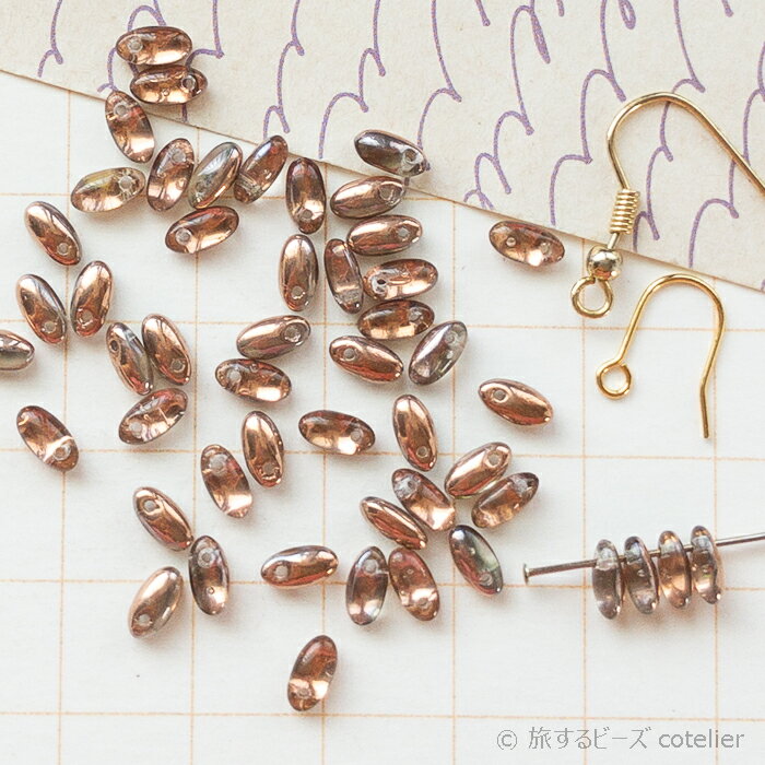 Rakuten - チェコビーズ 【2.5x6mm 6g 約80個】 クリスタルカプリゴールド リゾ ライス ガラス ビーズ 輸入ビーズ A258