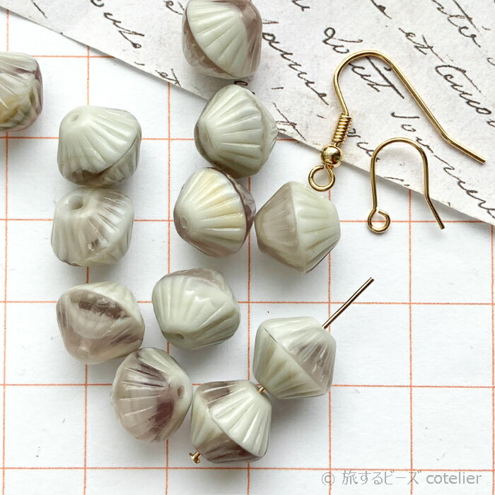 Rakuten - チェコビーズ 【11mm 8個】 グレーパープル バイコーン ソロバン ランタン ガラスビーズ 輸入ビーズ 手芸 C410