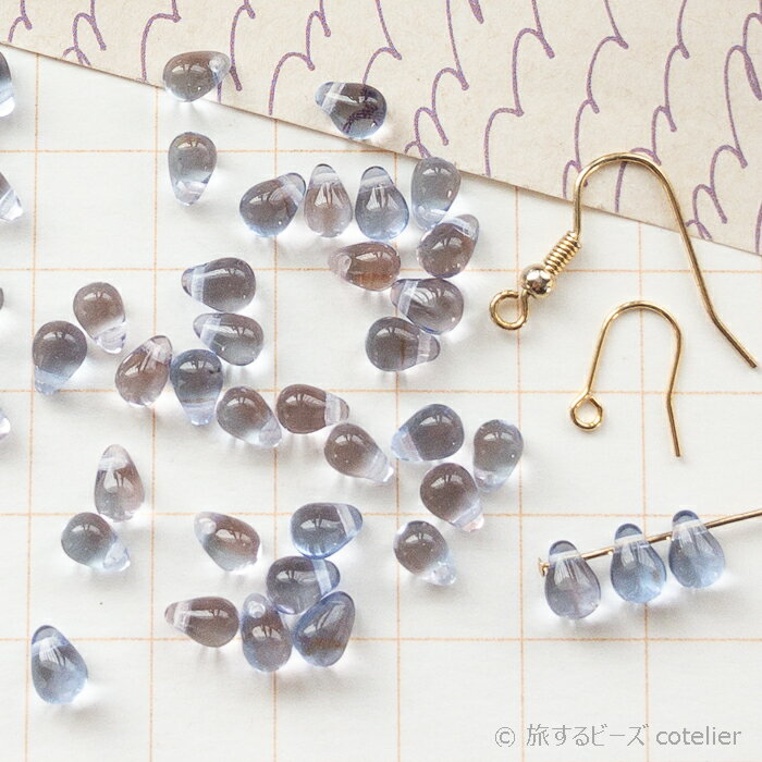 Glass Beads - チェコビーズ 【4x6mm 48個】ブルーパープル ドロップ しずく型 ガラス ビーズ 専門店 C615
