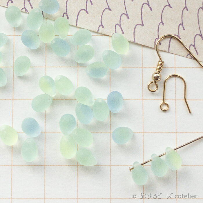 チェコビーズ 【5x7mm 28個】 ブルーライムマット ドロップ しずく ガラスビーズ 輸入ビーズ C625