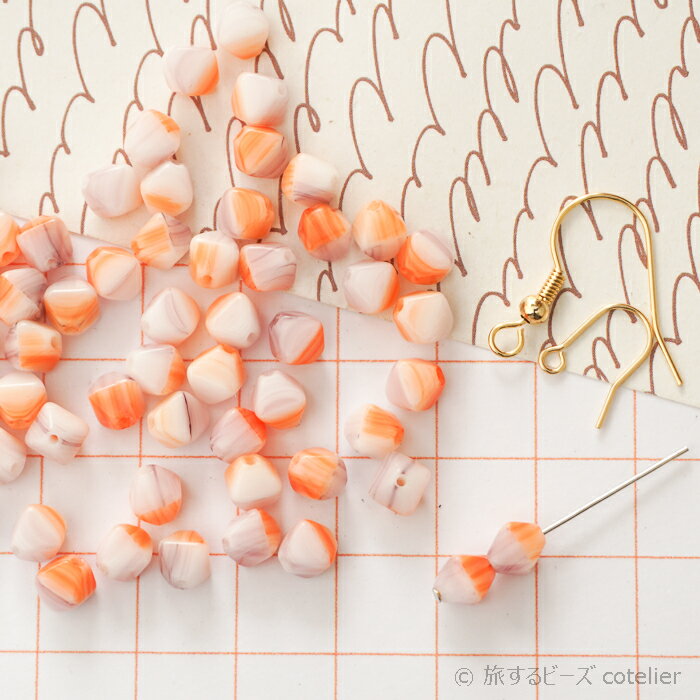 チェコビーズ 【6mm 38個】 オレンジラベンダー ピコノ バイコーン ひし形 8面体 輸入ビーズ C828...