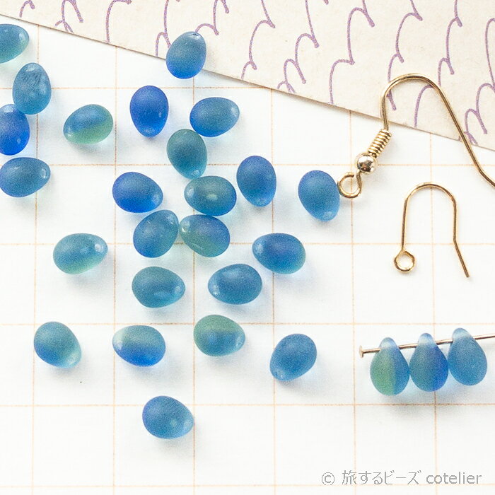 チェコビーズ 【 5x7mm 28個 】 ブルーペリドットマット ドロップ しずく ガラス ビーズ 手芸 専門店 C872