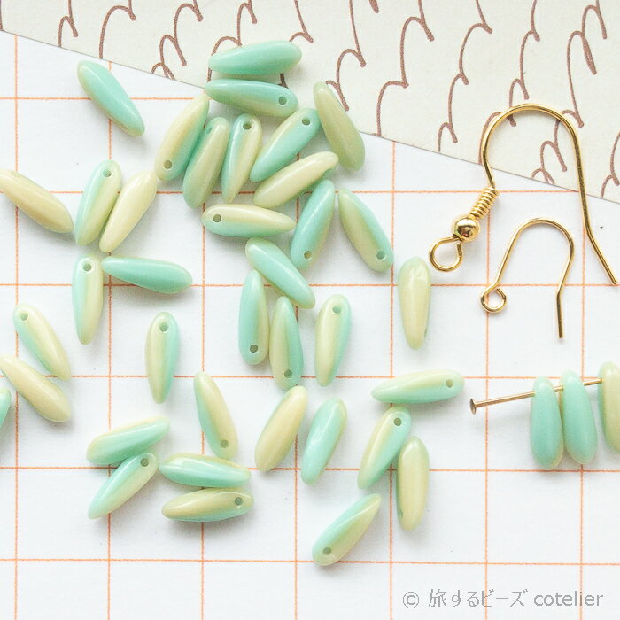 チェコビーズ 【3x11mm 38個】ミントクリーム ミニダガー ガラスビーズ 輸入ビーズ C905