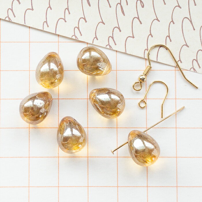 チェコビーズ 【10x13mm 6個】ライトブラウン ドロップ しずく ビーズ C1032