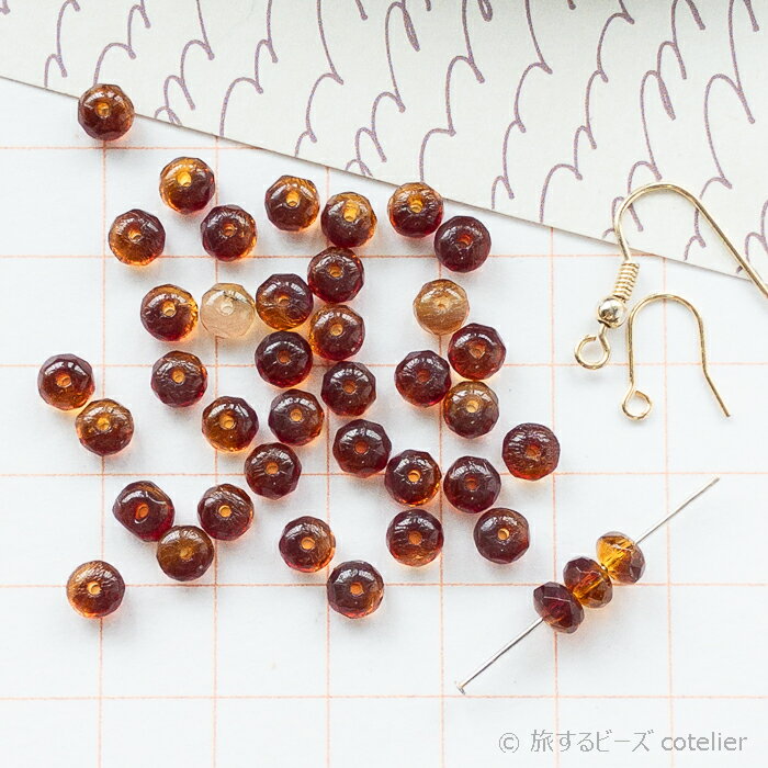 Fire Polish - チェコビーズ 【3x5mm 38個】ブラウン FPボタンカット ドーナツ ロンデル スペーサー 輸入ビーズ C1051
