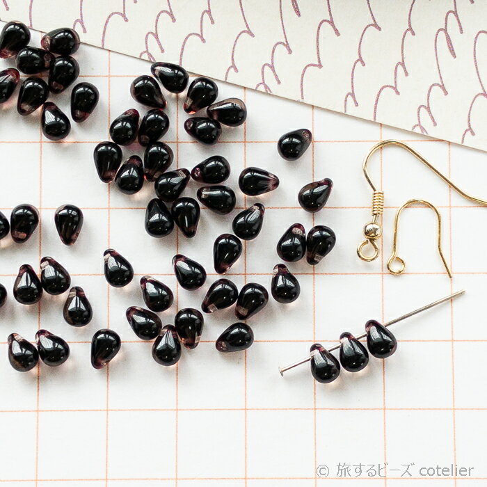 チェコビーズ 【4x6mm 48個】パープルクリア ドロップ しずく ビーズ C1078