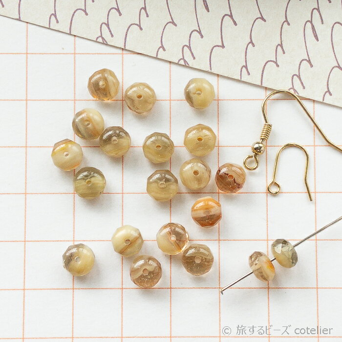 Glass Beads - チェコビーズ 【4x7mm 18個】 ベージュブラウン FPボタンカット ドーナツ ロンデル スペーサー 輸入ビーズ C1097