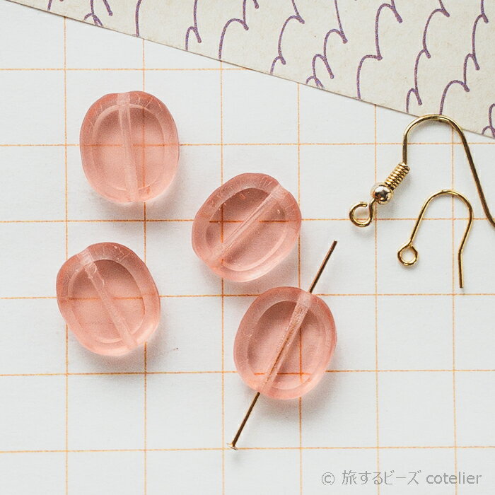 チェコビーズ 【12x14mm 4個 形状注意】 ピーチピンク オーバル テーブルカット ガラス ビーズ 手芸 専門店 C1239