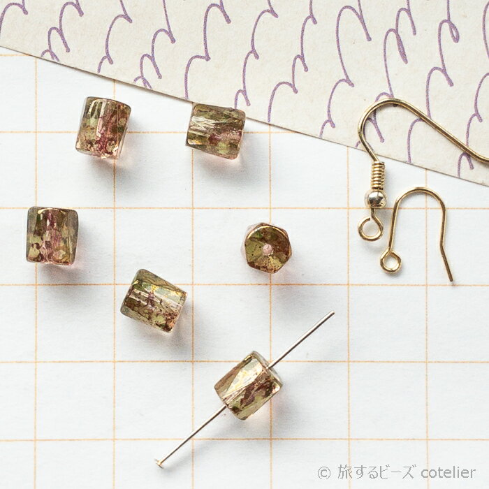 チェコビーズ 【7x6mm 6個】 レモンテラコッタレッド 六角形 チューブ 角柱 ガラス ビーズ 専門店 C1303