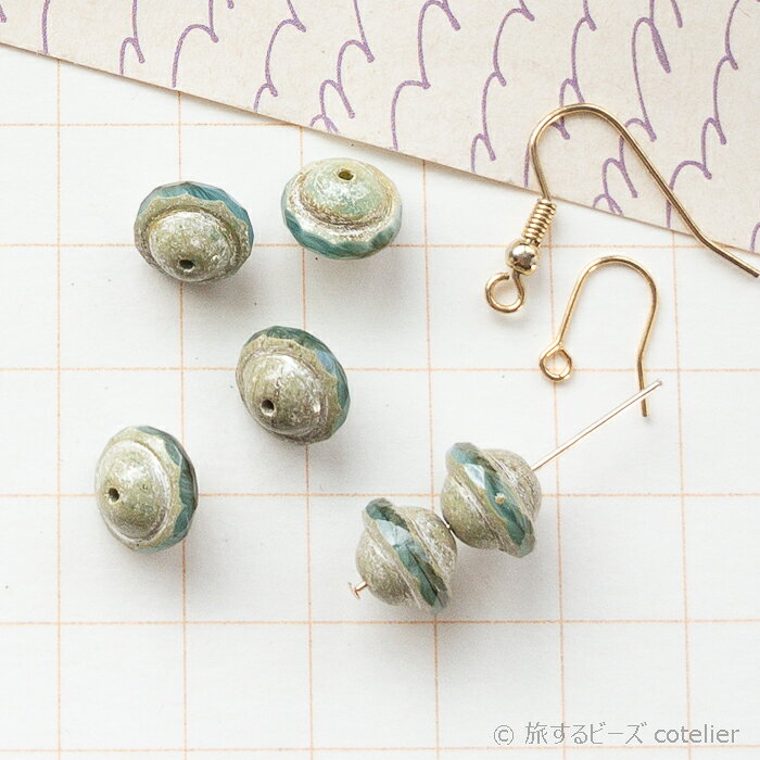 Glass Beads - チェコビーズ 【8x10mm 4個】 グレーグリーン FPサターン UFO スペーサー 輸入ビーズ ガラス ビーズ 手芸 専門店 C1356