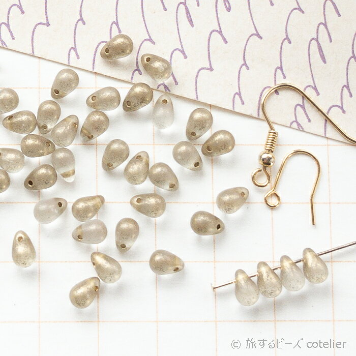 チェコビーズ 【4x6mm 48個】 クリアゴールドマット ドロップ しずく型 ガラス ビーズ 手芸 専門店 C1374