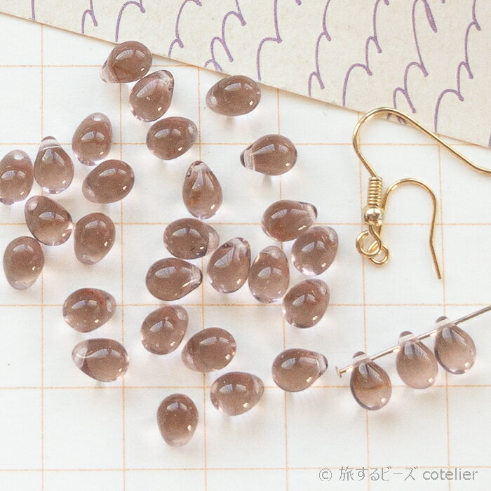 Glass Beads - チェコビーズ 【5x7mm 28個】 ライトアメシスト パープル ドロップ しずく型 ガラス ビーズ 専門店 C1379